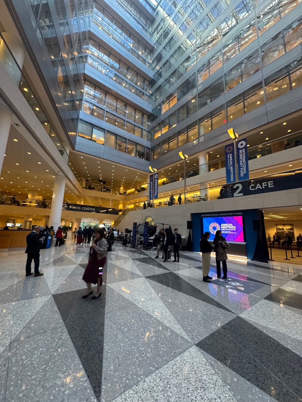 The IMF headquarters atrium during the Annual Meetings